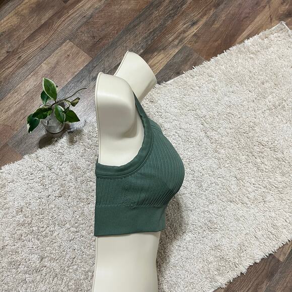 Aerie Medium Green Sleek Ribbed Seamless Square Neck Longline Bralette Brami - Picture 2 of 5